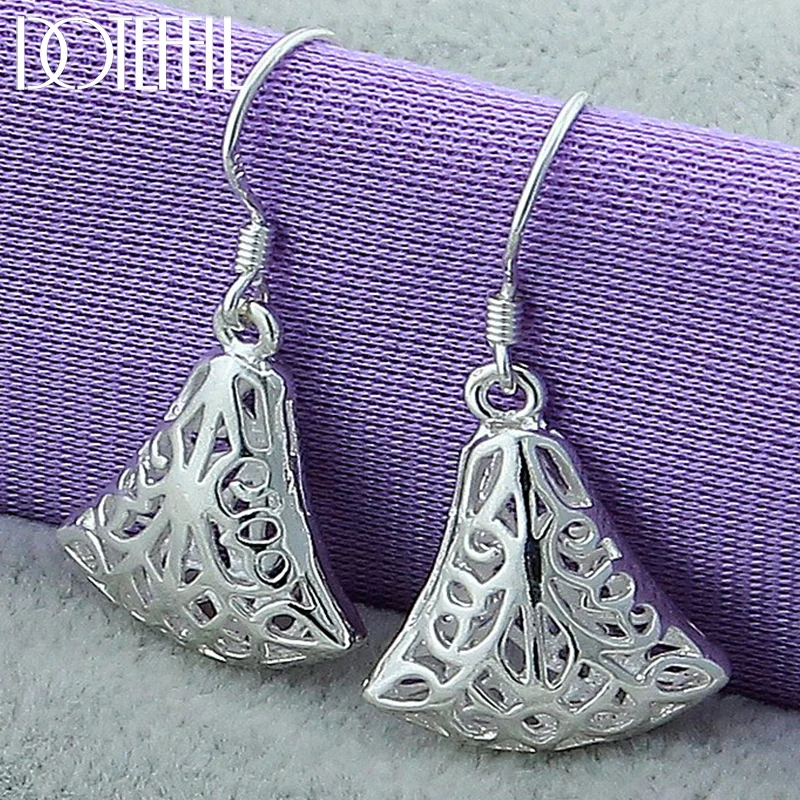 DOTEFFIL 925 Sterling Silver Hollow Sector Drop Earrings For Woman Jewelry