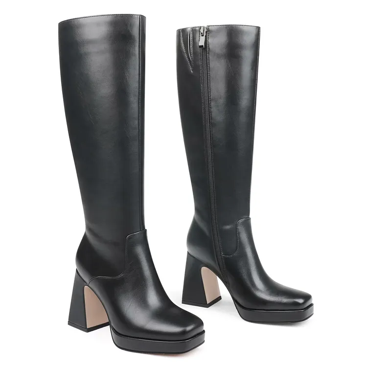 3.74-inch Women's Knee High Boots Pointed Toe Chunky Block Heel Gogo Boots VOCOSI VOCOSI