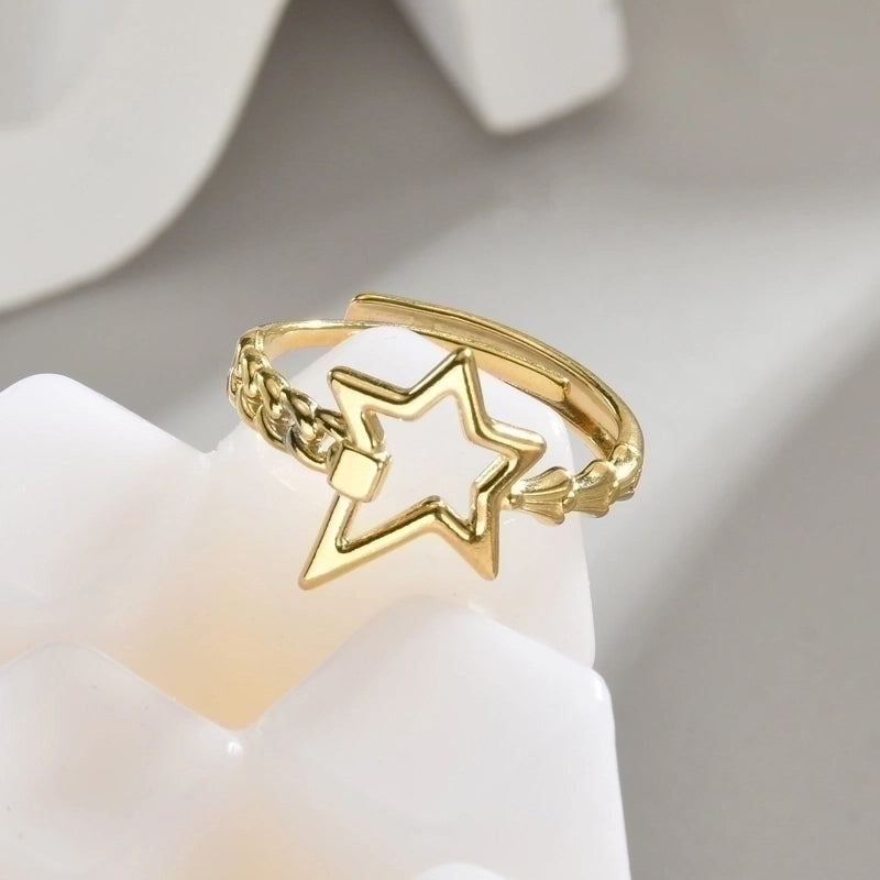 304 Stainless Steel 14K Gold Plated IG Style Plating Pentagram Open Rings