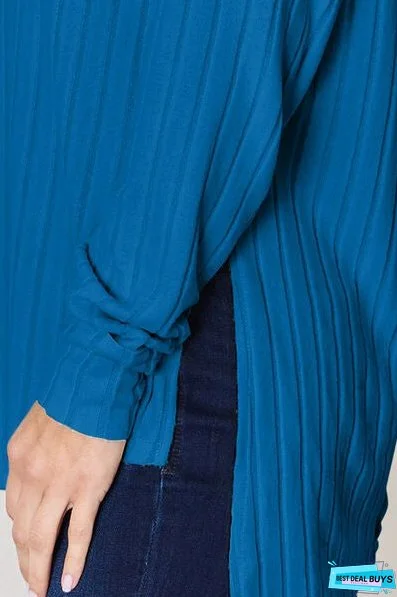 Basic Bae Full Size Ribbed Round Neck Slit T-Shirt