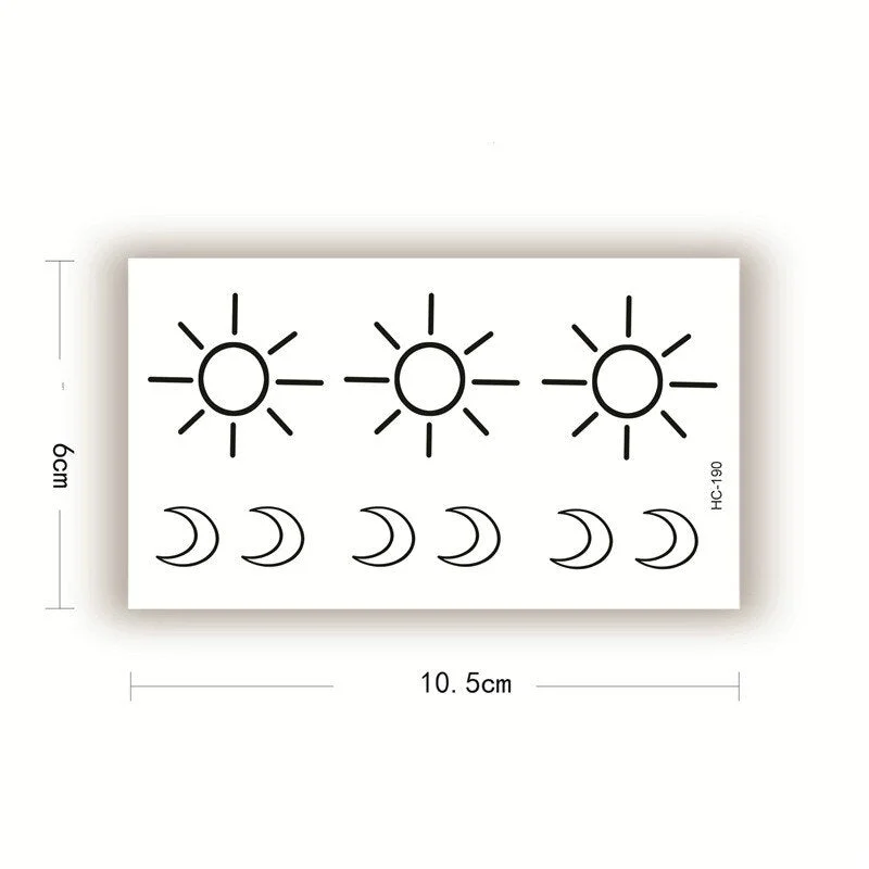 Black Sun and Moon Temporary Tattoo Stickers for Women Men Waist Fake Tatto Body Art Decals Waterproof Tatto Simple