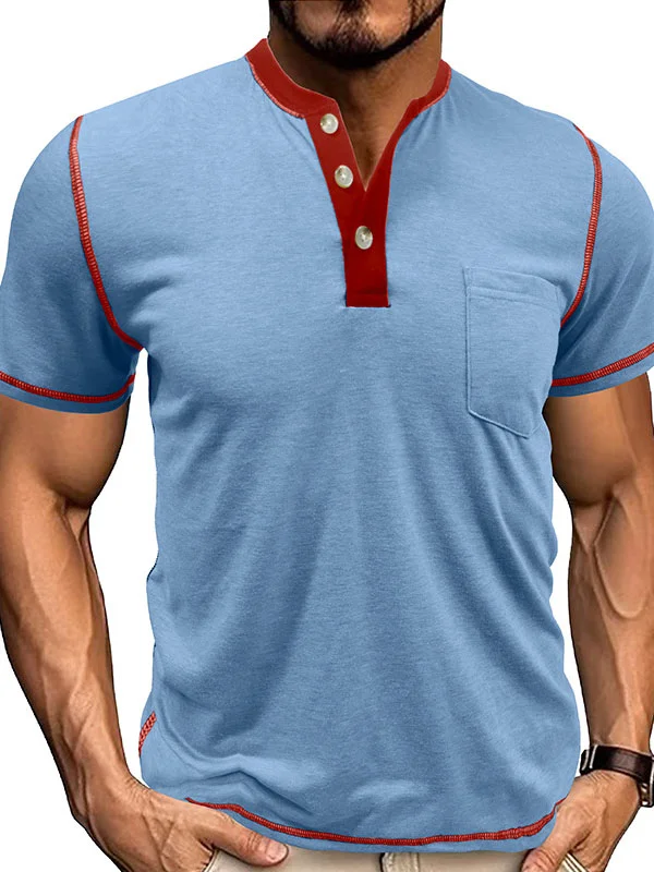 Men's Retro Sports Short Sleeve Henley Shirt 
