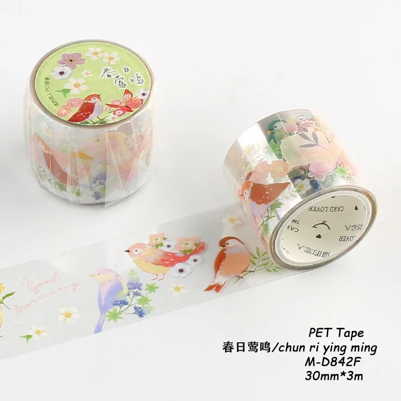 JIANWU 30mmx3m Flower Bird Animal Washi Tape Kawaii Pattern Stickers Masking Tape Diary Scrapbooking Decoration Tape Stationery