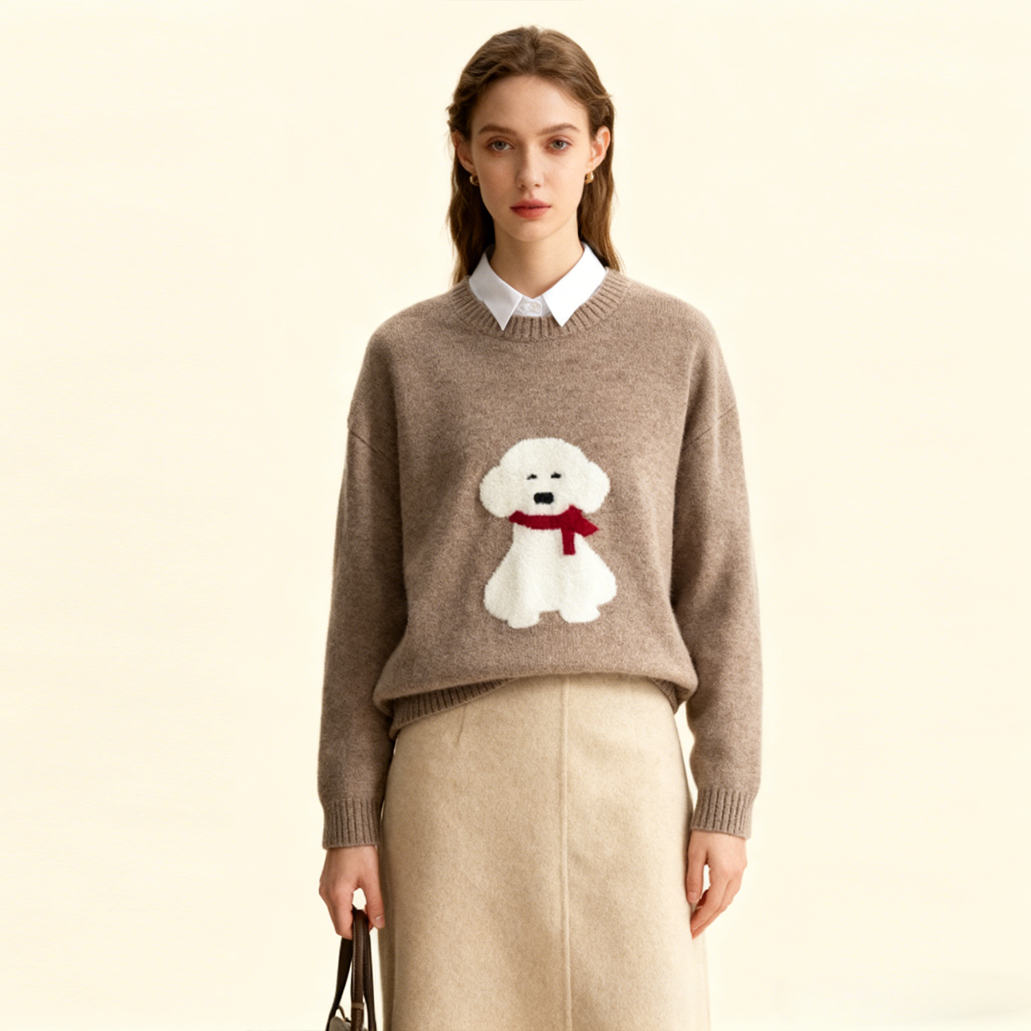 Cartoon Dog Pattern Women's Cashmere Sweater REAL SILK LIFE