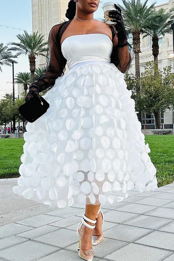 Solid Color 3D Polka Dot Design Chic A-Line Skirt