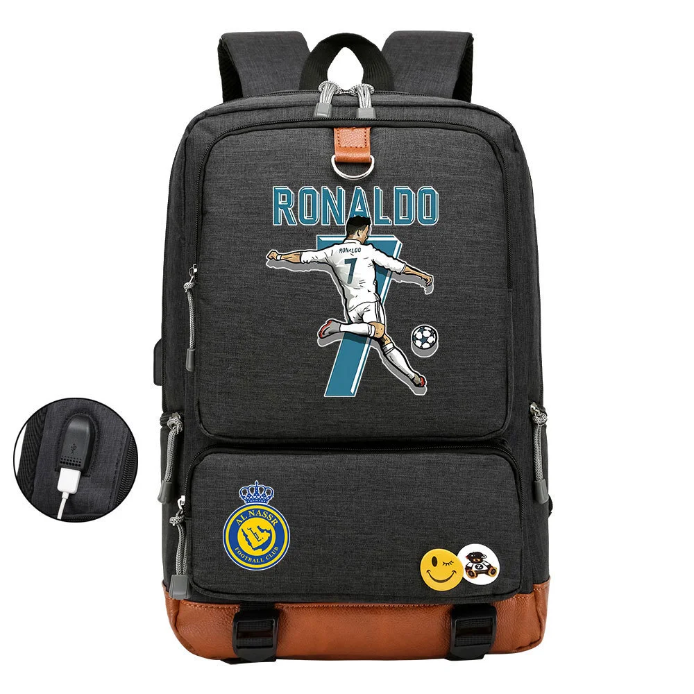 Buzzdaisy Get Sports-Ready with Cristiano Ronaldo Printed Multi-Storage Backpack w/ USB and Laptop Space