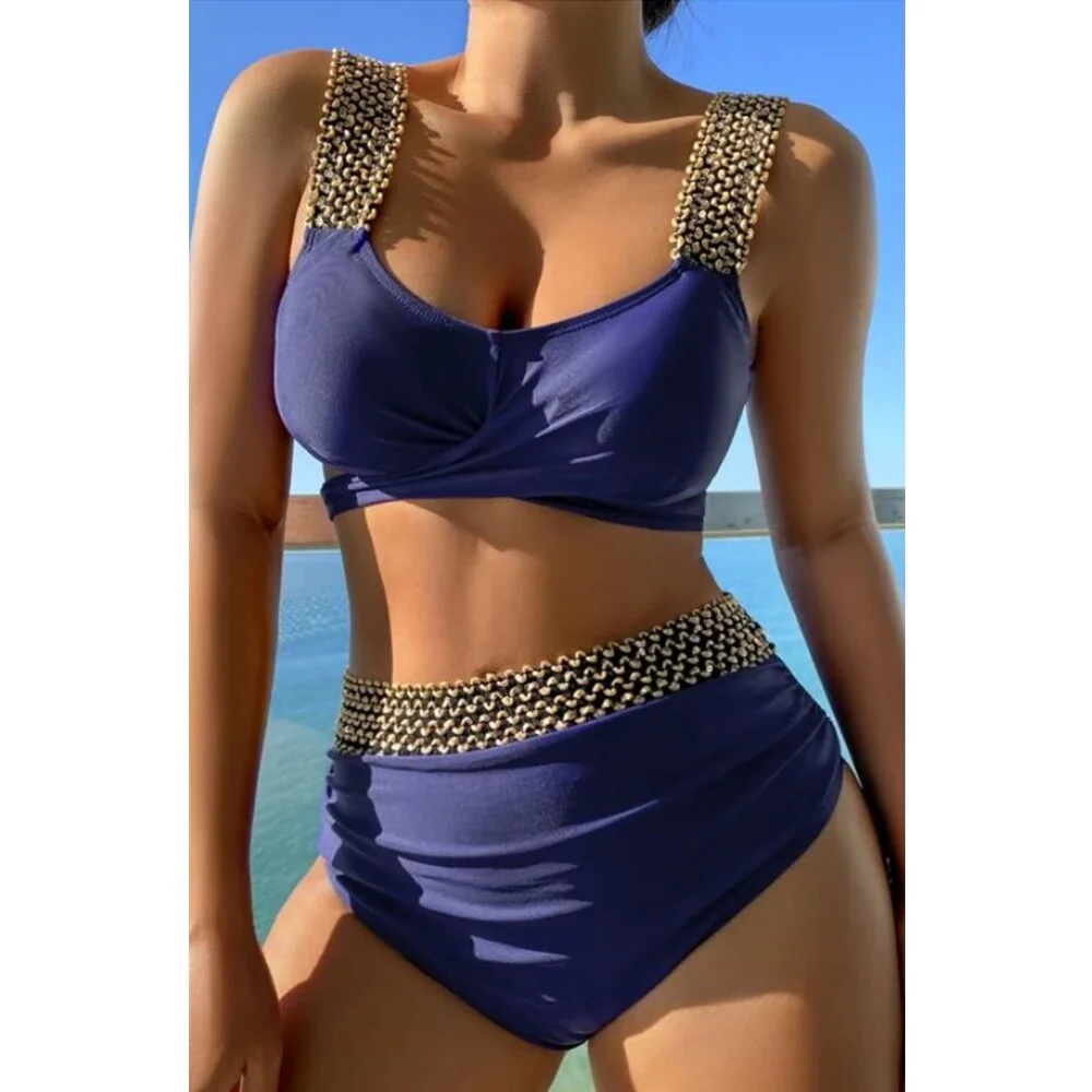 2022 New Women Two Piece Cross Wrap Bathing Suit Tie Back High Waist Tummy Control Swimsuit Curvy Bikini Set Swimwear biquini
