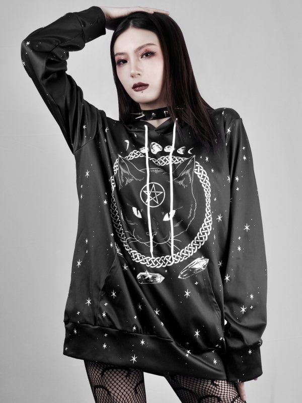 The Cat From Hell Oversized Hoodie + Printed Cat with Long Ears ...