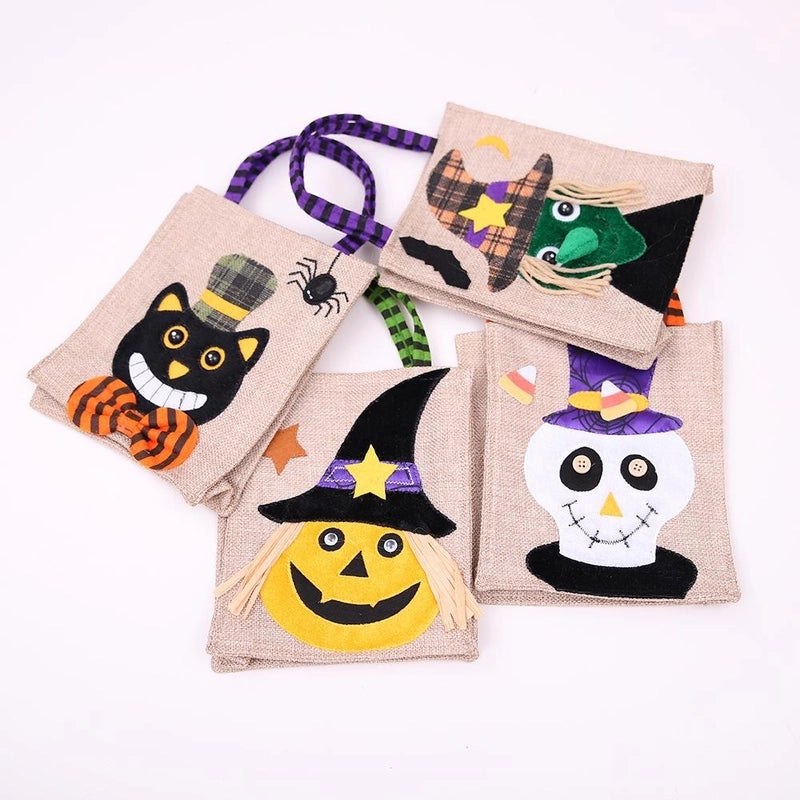 Halloween Cartoon Pumpkin Witch Gift Bag Burlap Handbags