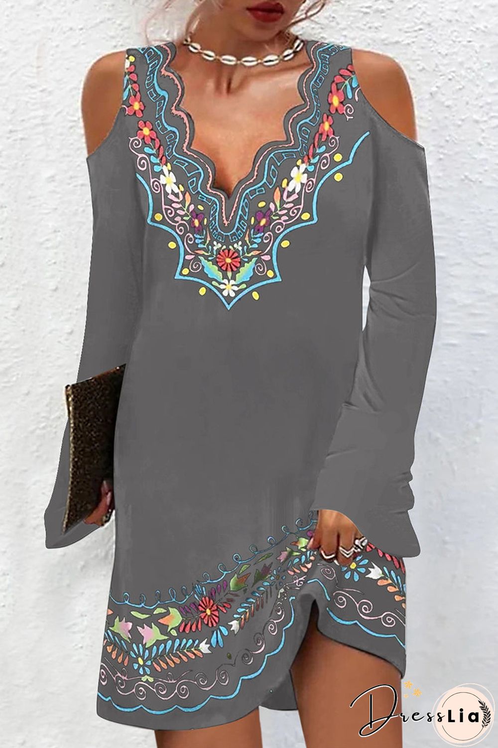 Fashion Casual National Totem Printing V Neck One Step Skirt Dresses(8 Colors)