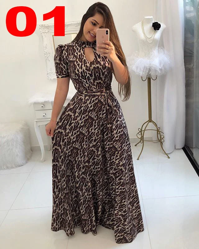 Uveng Fashion Digital Short Sleeve Printing Large Swing Dress