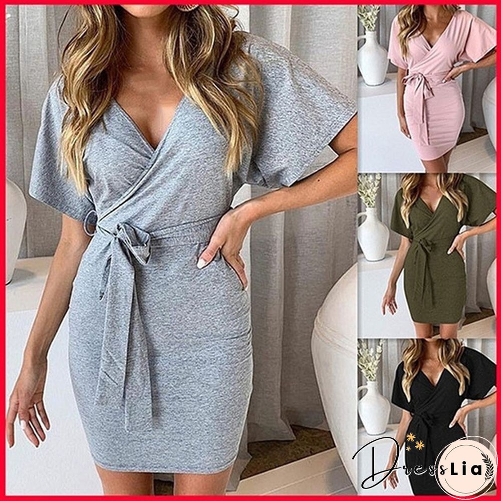 Women's Spring And Summer V-Neck Dress Hip Skirt