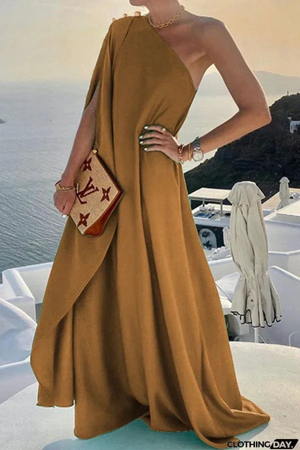 Alyse One Shoulder A-line Elegant Maxi Dress