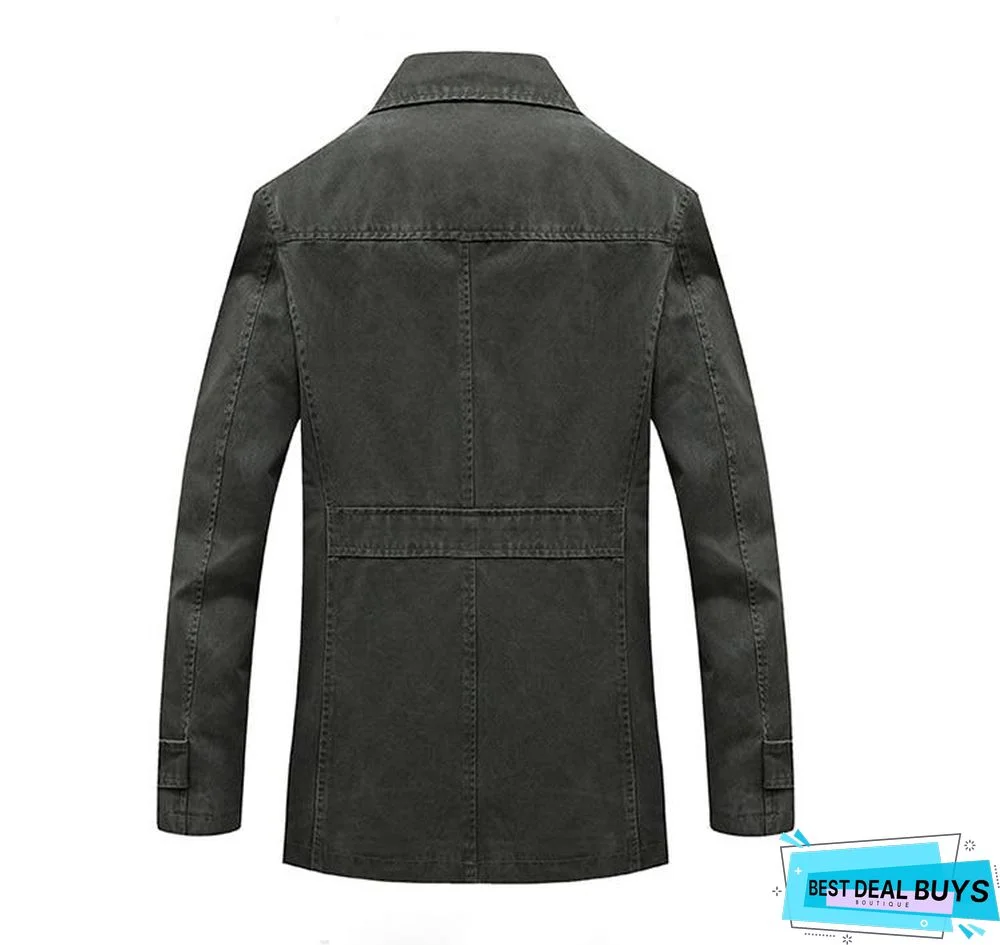 Men's Business Casual Long Cotton Trench Coat Jacket Men Winter Brand Classic Iconic Trench Breasted Overcoat