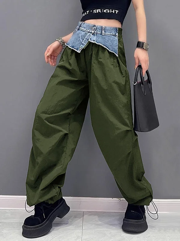 Drawstring Elasticity Split-Joint Loose Wide Leg Trousers Cargo Pants