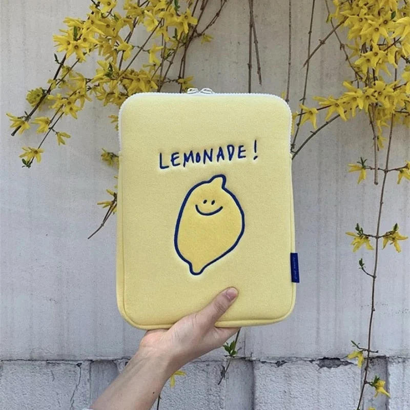 Korea Ipad Pro 9.7 10.8 11 Inch Laptop Case Bag Korean Ins Lemon Cartoon 13 15 inch Tablet Protective Inner Sleeve Bag Pouch