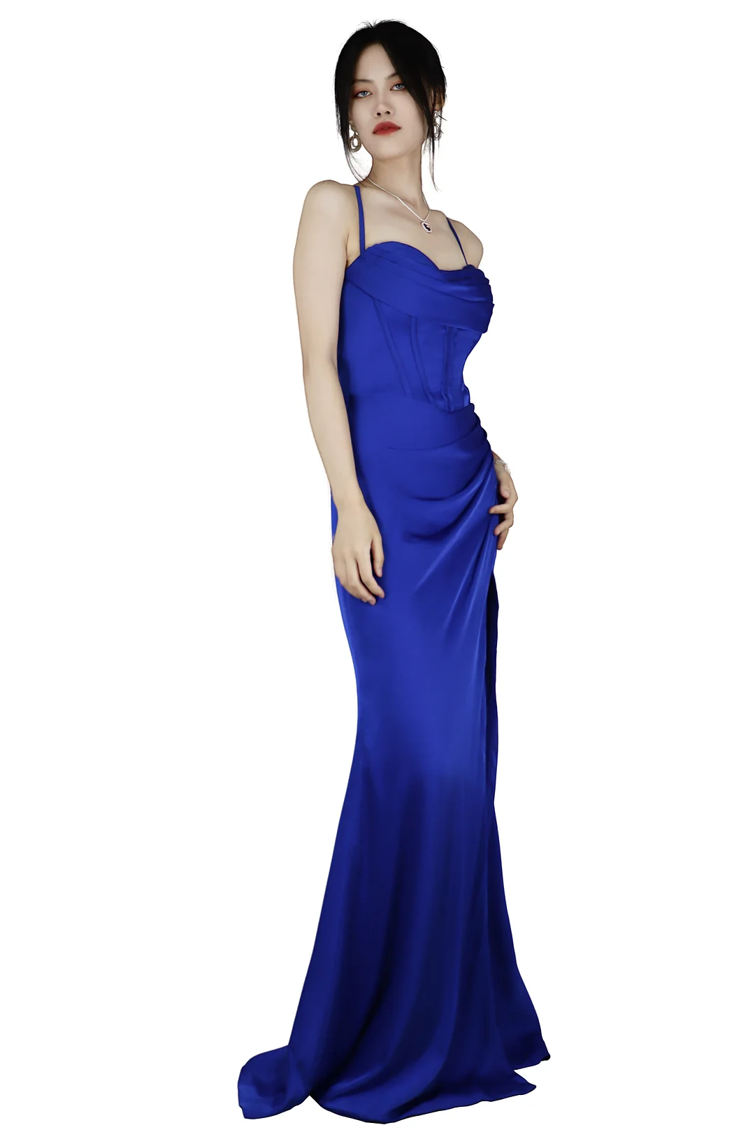 Prom Dress Spaghetti Strap Long Royal Blue With Slit ZP0001