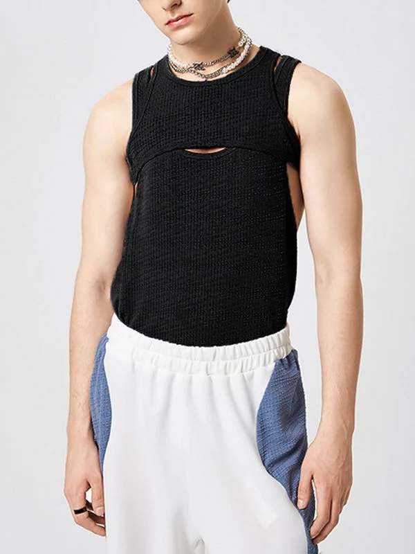 Aonga - Mens Solid Textured Two Pieces Tank Top J