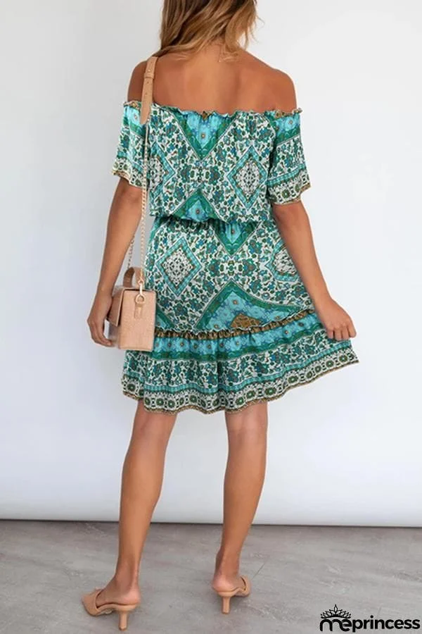 Bohemian Off Shoulder Short Sleeve Dress