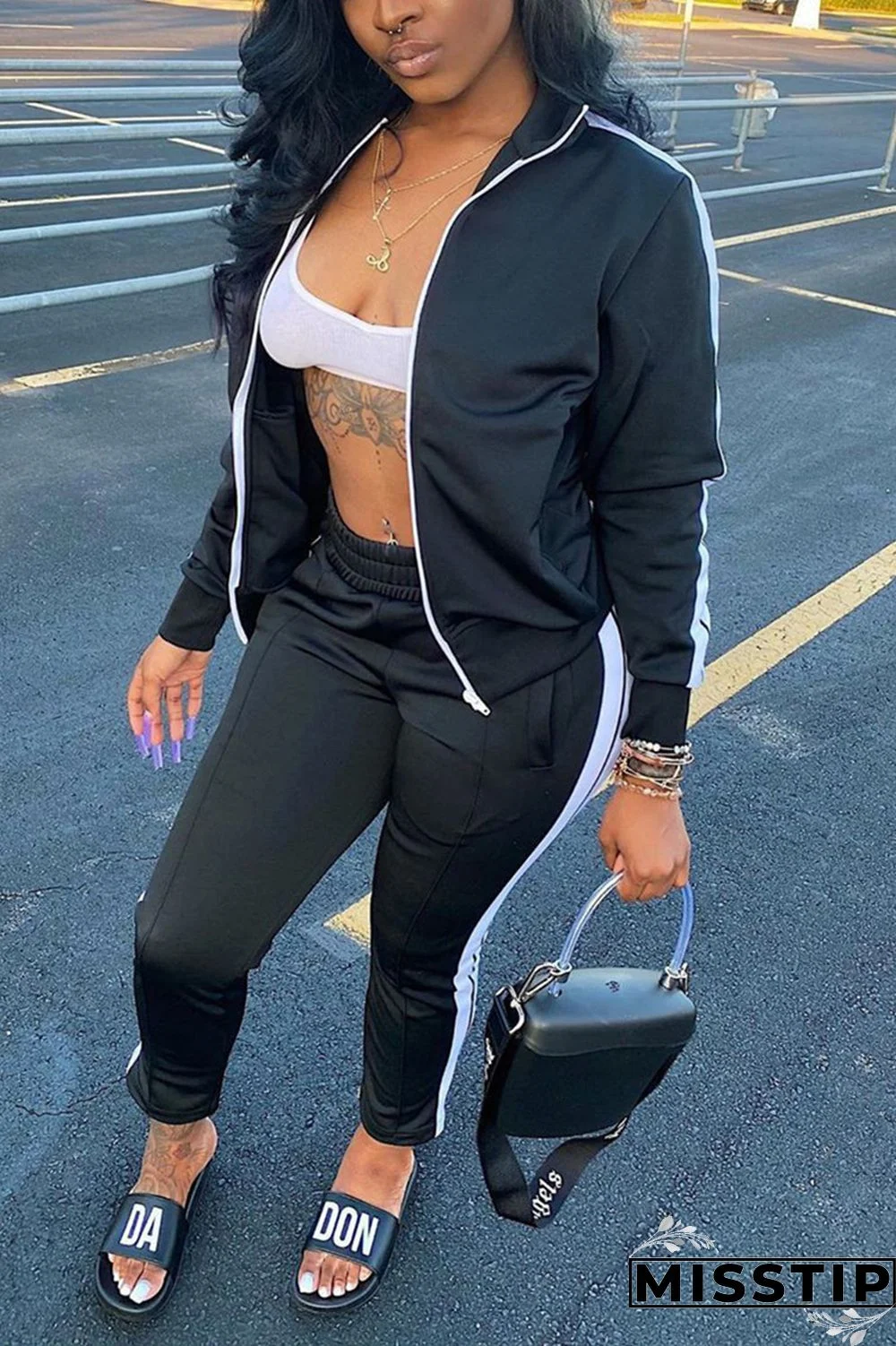 Black Fashion Casual Solid Patchwork Long Sleeve Two Pieces