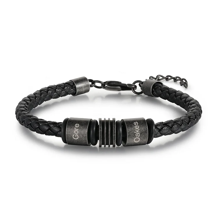 2 Names-Personalized PU Leather Adjustable Men's Bracelet, Custom 2 Names Bracelets Vintage Gift for Him