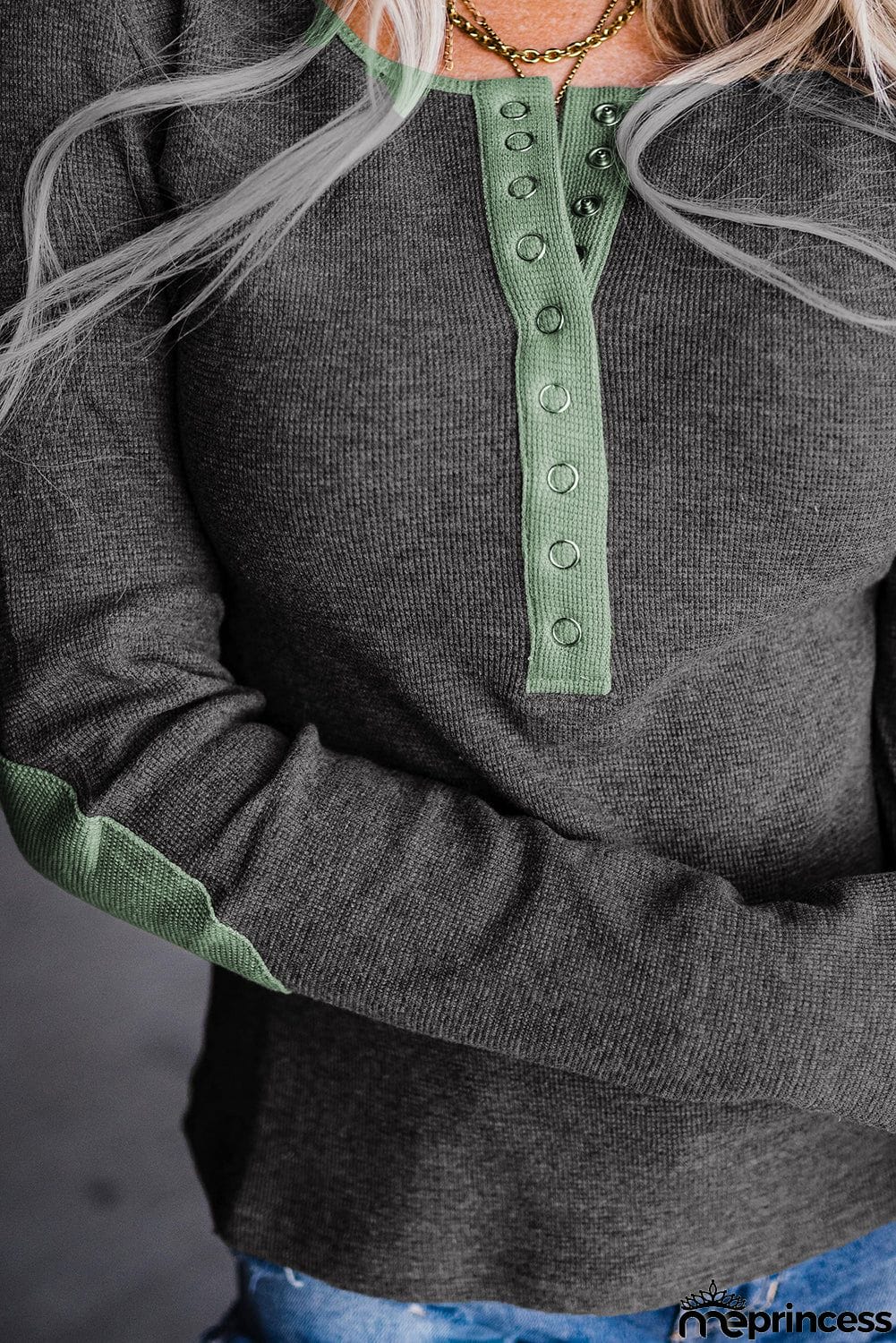 Contrast Elbow Patch Black Long Sleeve Top