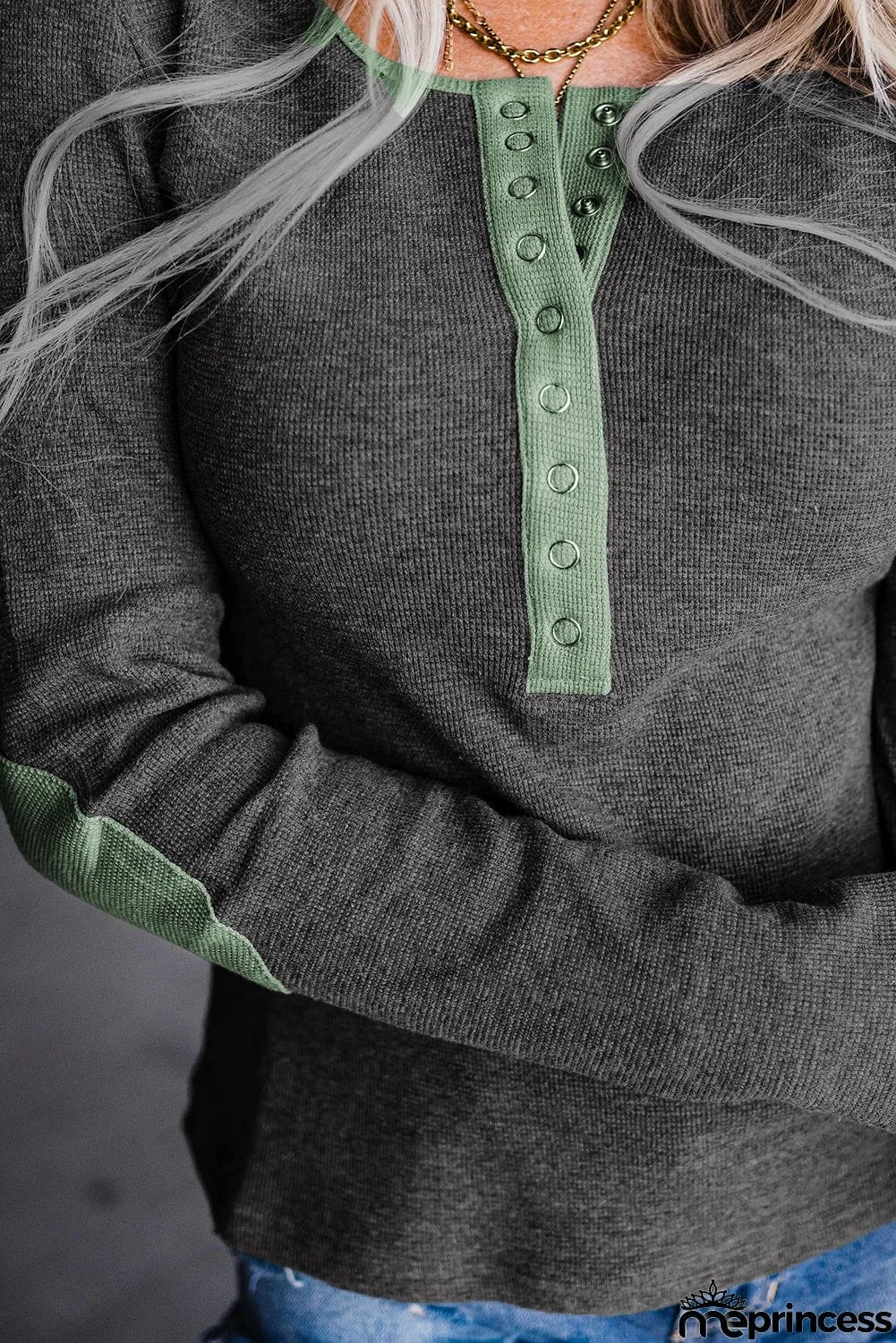 Contrast Elbow Patch Black Long Sleeve Top