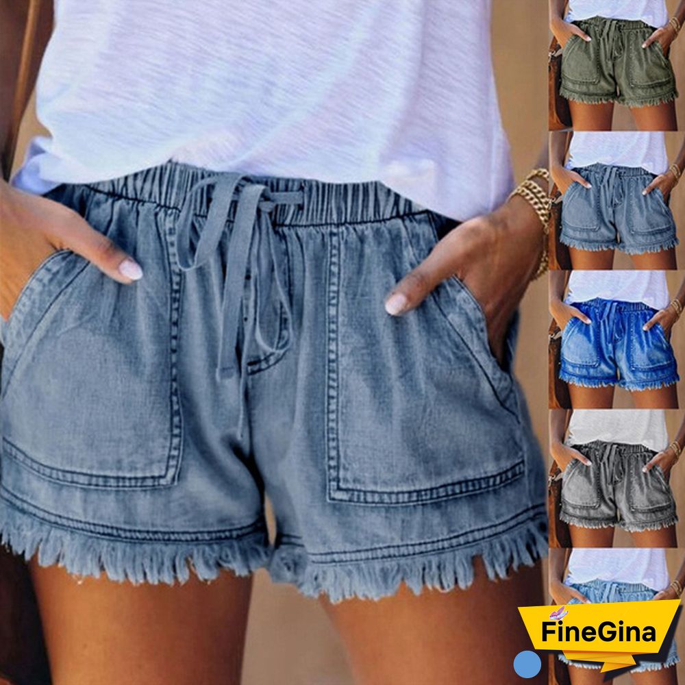 Summer Women Elastic Waist Casual Denim Shorts High Waist Slim Jean Shorts Women Hot Pants