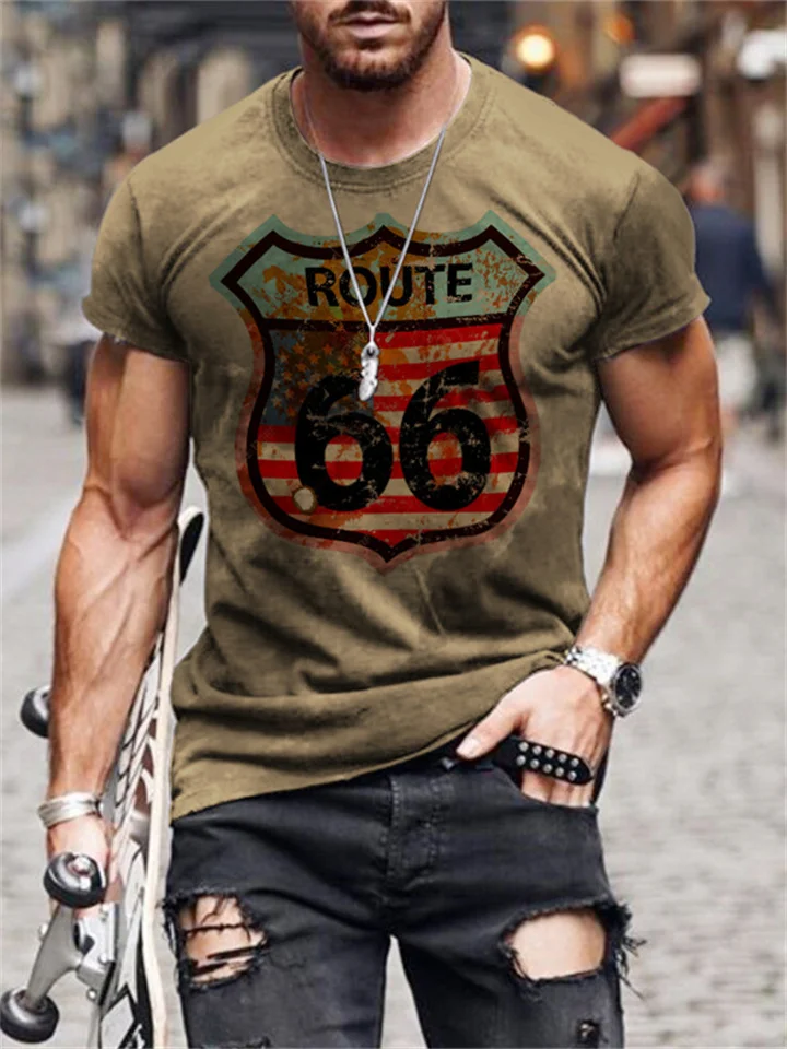 New Fashion Route 66 Digital Printing Trend Men's Sports Short-sleeved T-shirt