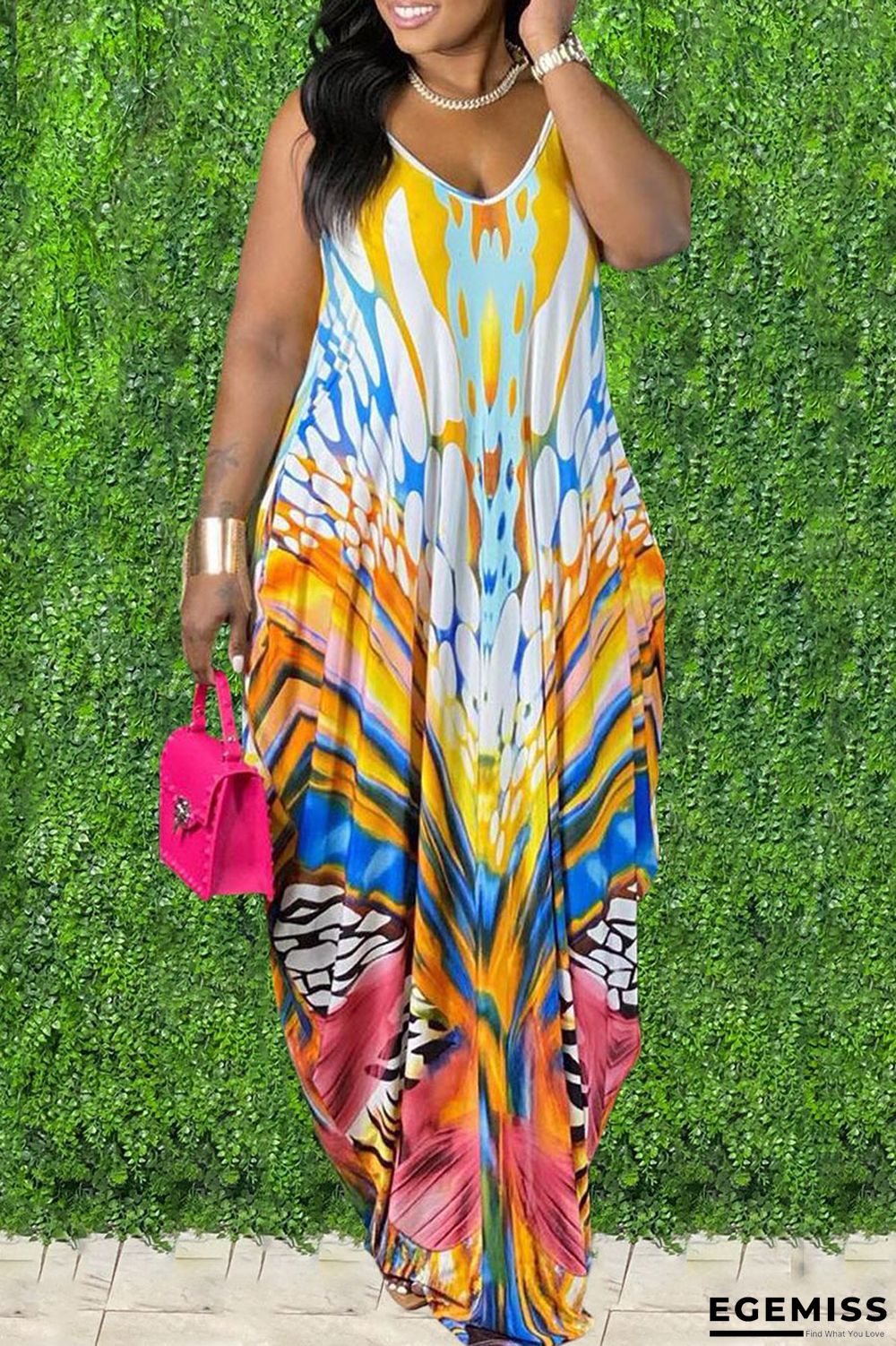 White Casual Print Patchwork Spaghetti Strap Sling Dress Plus Size Dresses | EGEMISS