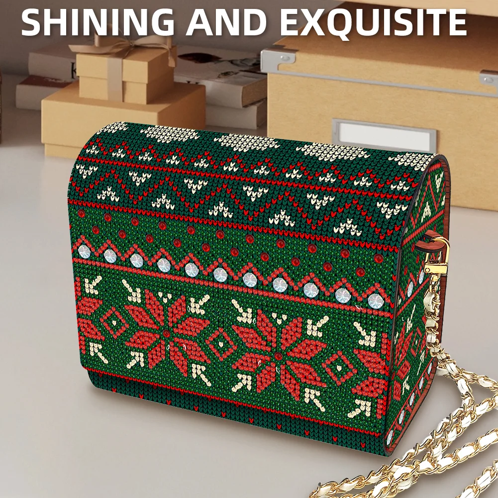 DIY Knitted Diamond Art Wooden Coin Pouch with Chain 5D Diamond Painting Purse