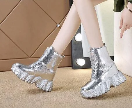 NEW Brand Woman Martin Boots Heel Shoes Women Sneakers Lace Up Winter Autumn Hidden Heels Shoes Daily Short Boots Woman Trainers