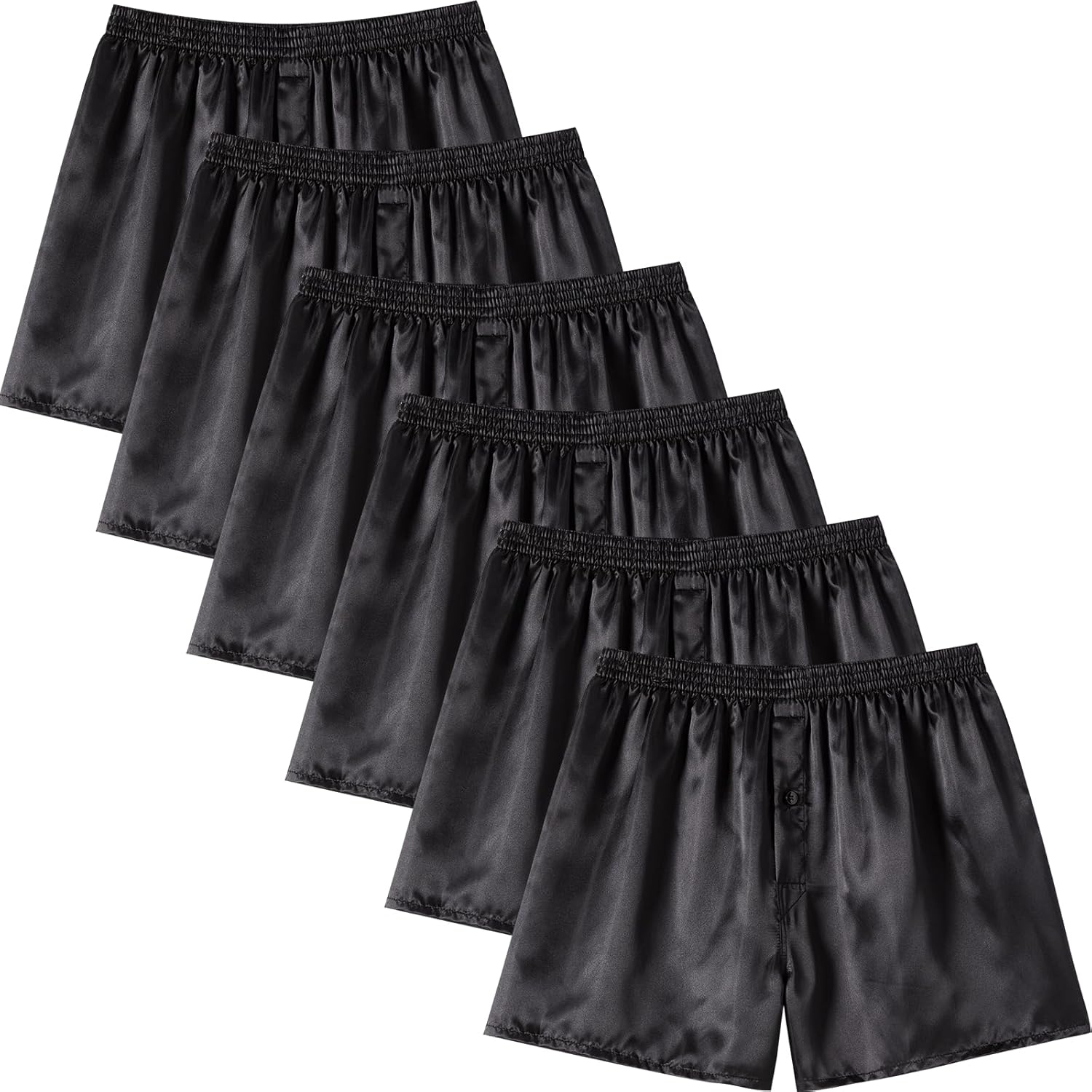 JupiterSecret Mens Satin Boxer Shorts Pack, Silk Feeling Sleep Shorts Underwear with Button Fly, Silky Pajama Bottoms for Men