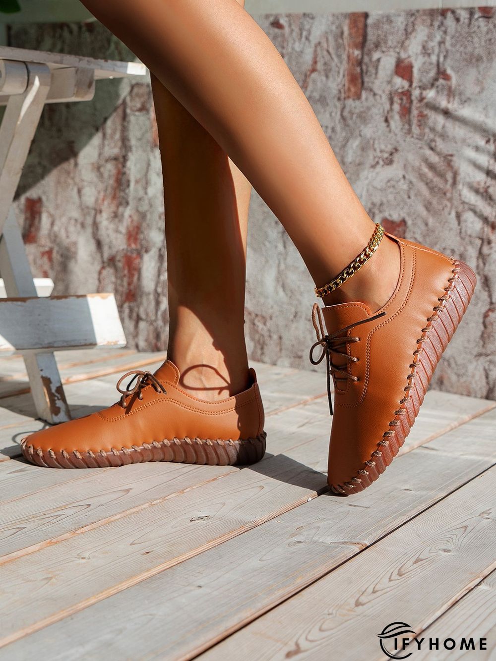 Casual Plain Lace-Up Flat Shoes | IFYHOME