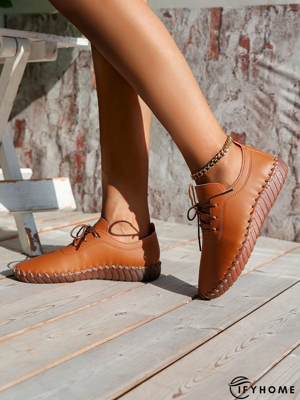 Casual Plain Lace-Up Flat Shoes | IFYHOME