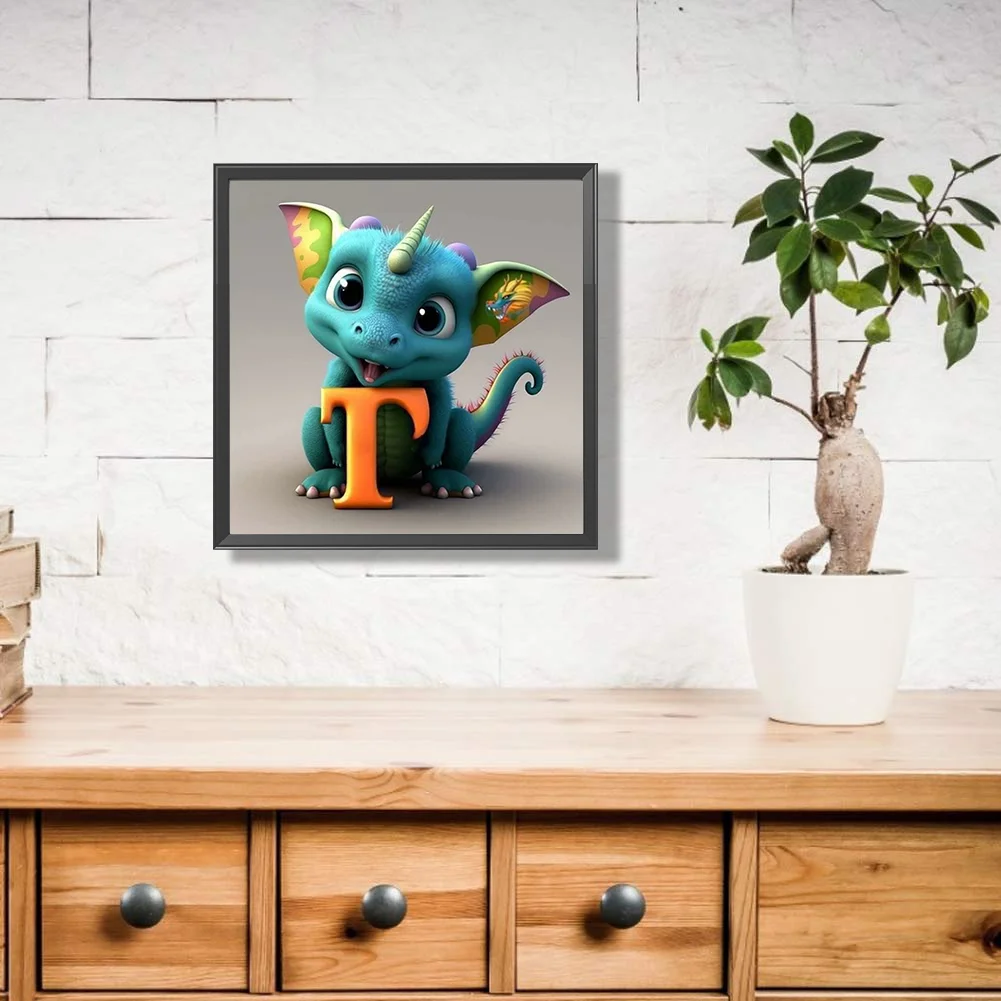 Diamond Painting - Full Round Drill - Dinosaur Letter T(30*30cm)