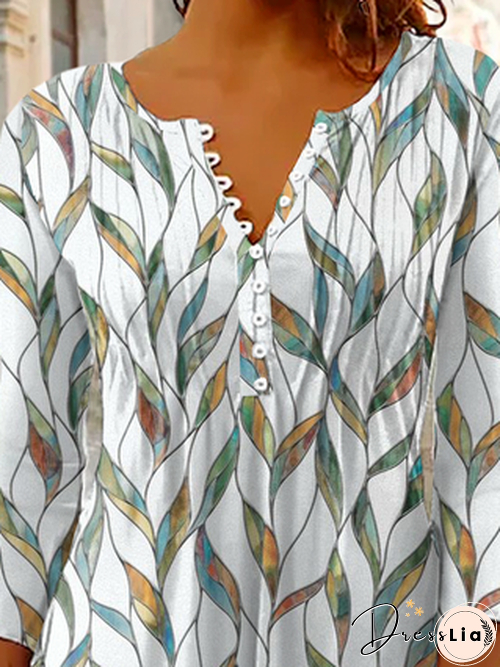 Printed Casual Three Quarter Sleeve Tops