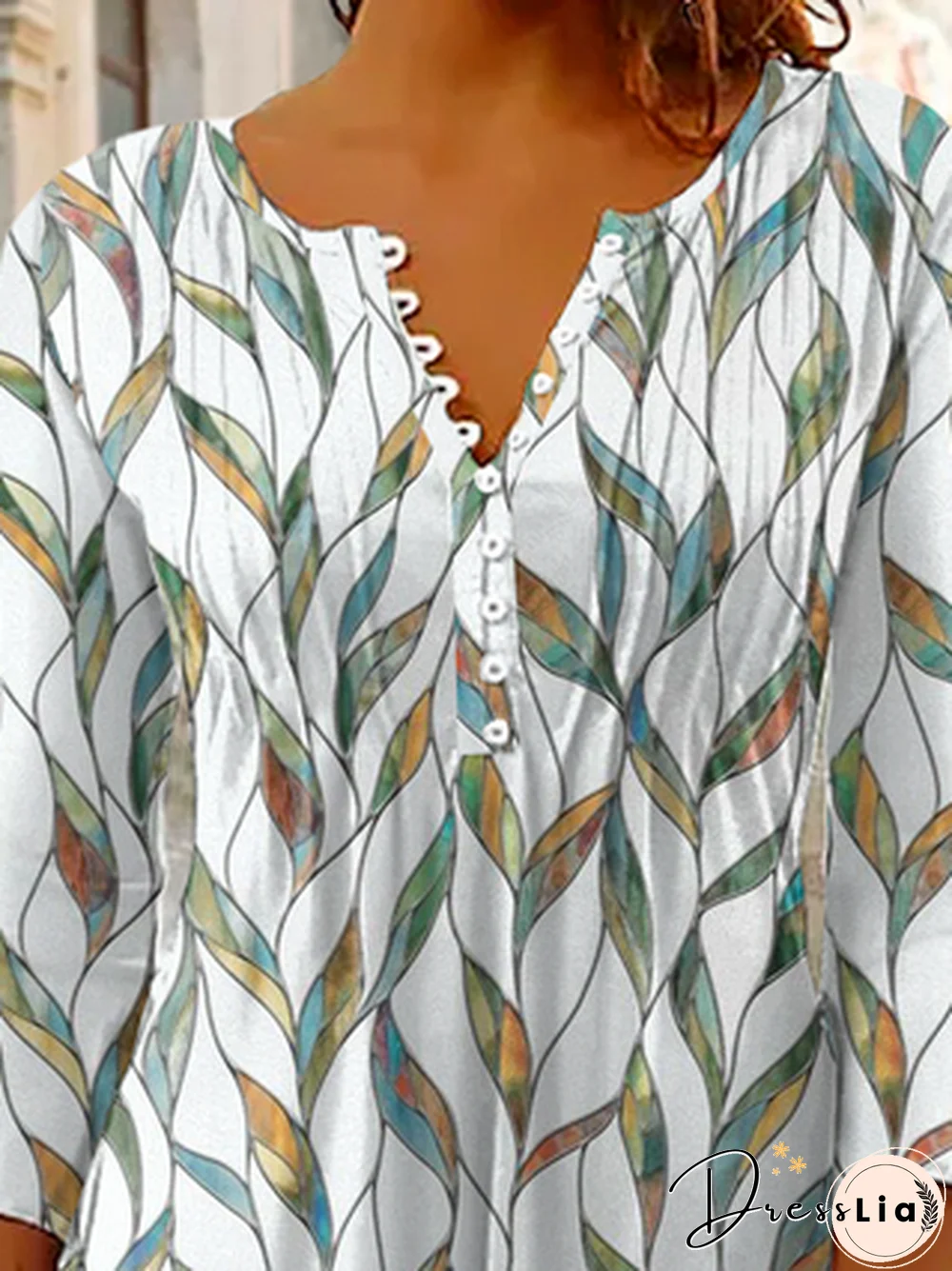 Printed Casual Three Quarter Sleeve Tops