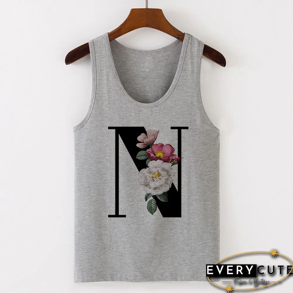 Summer Alphabet Print Camisole Sexy Tank Tops Vest Women Tee Shirt Sleeveless Gray Female