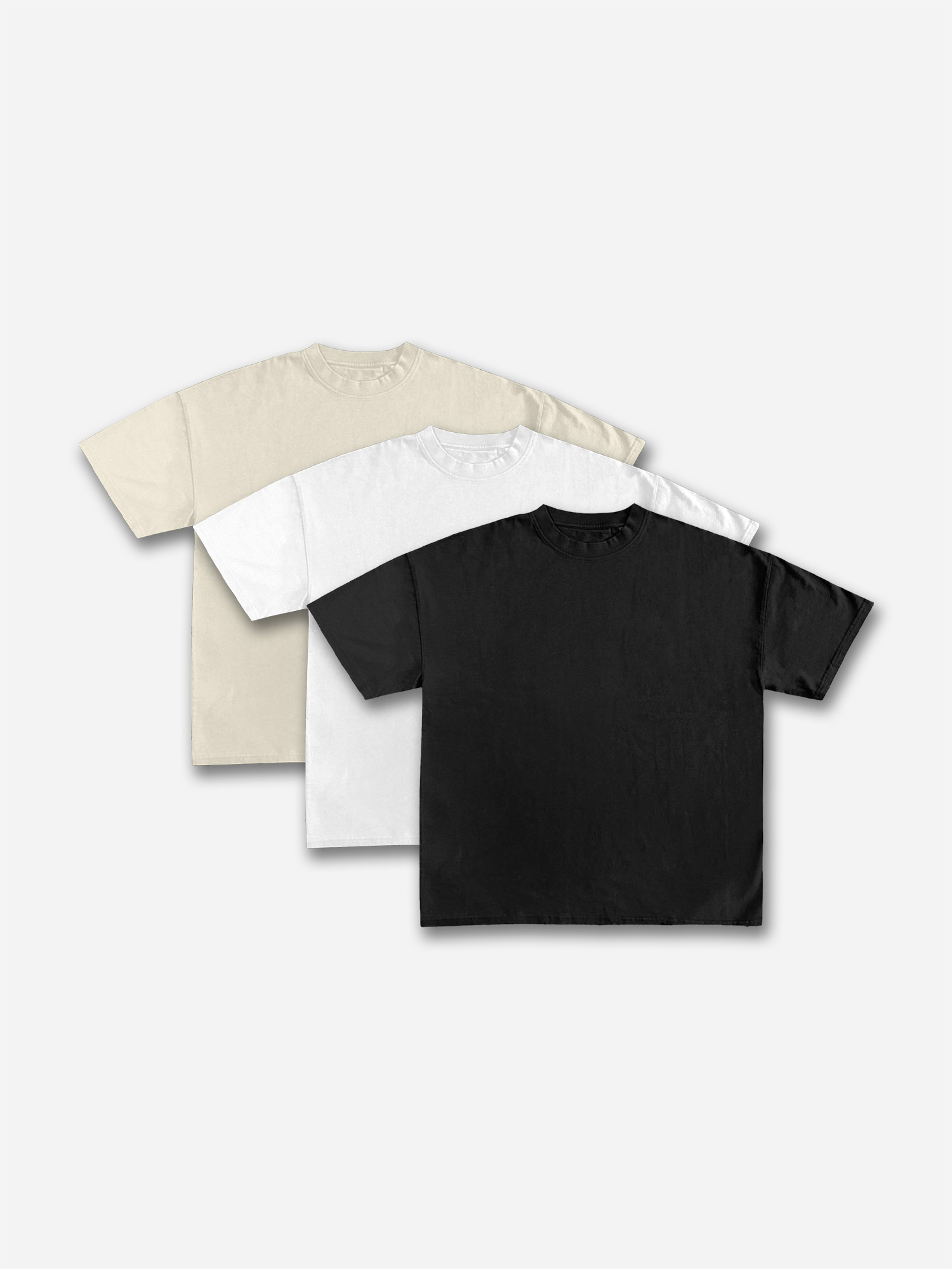 Men's Essentials Heavyweight Blank Cotton Tees 3-pack (black、white、beige)