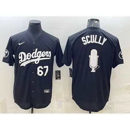 Men's Los Angeles Dodgers #67 Vin Scully Black Big Logo With Vin Scully Patch Stitched Jersey M8VJ