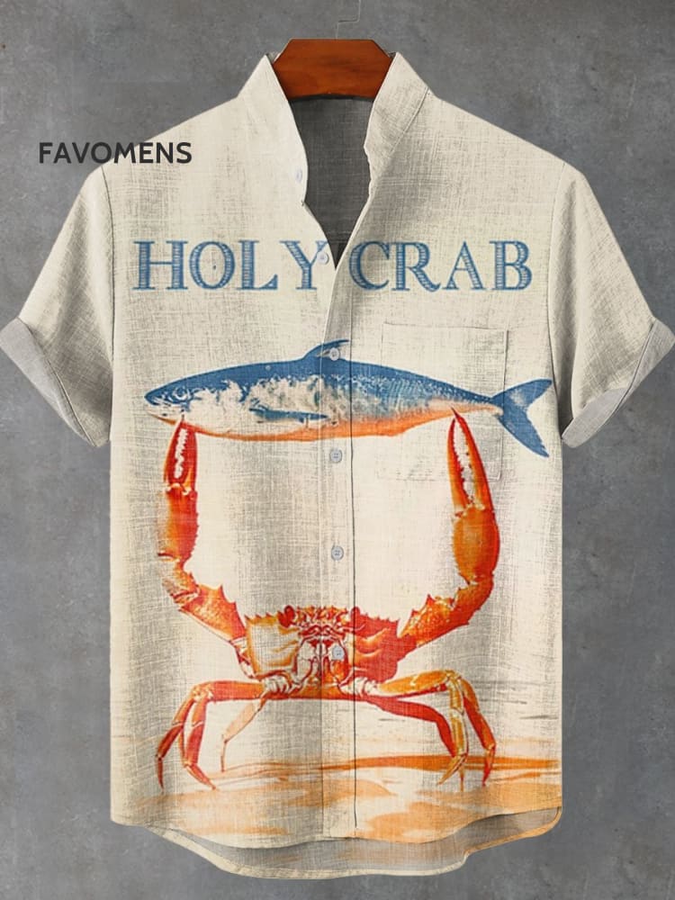Holy Crab Vintage Print Casual 100% Cotton Shirt Multicolor / S