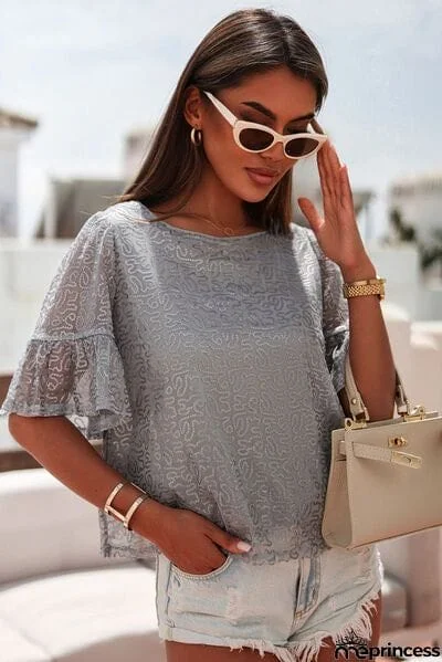 Sequin Cutout Round Neck Blouse