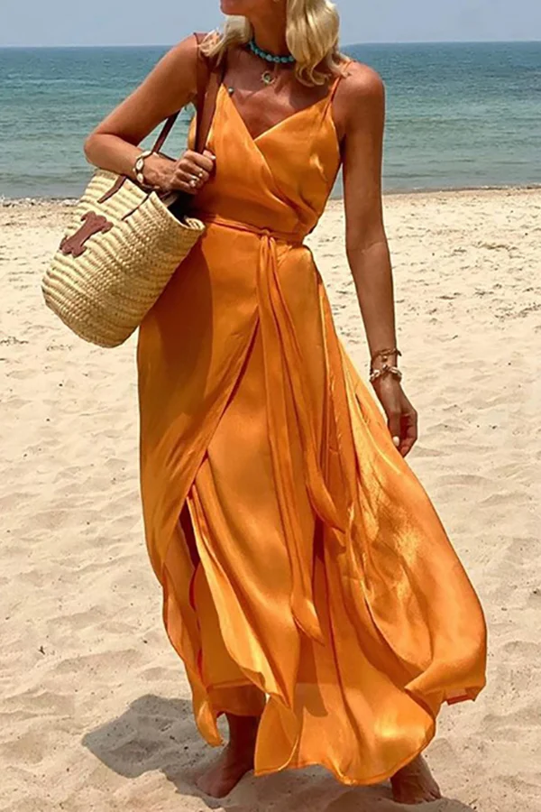 Solid Color Casual Temperament Beach Holiday Dress