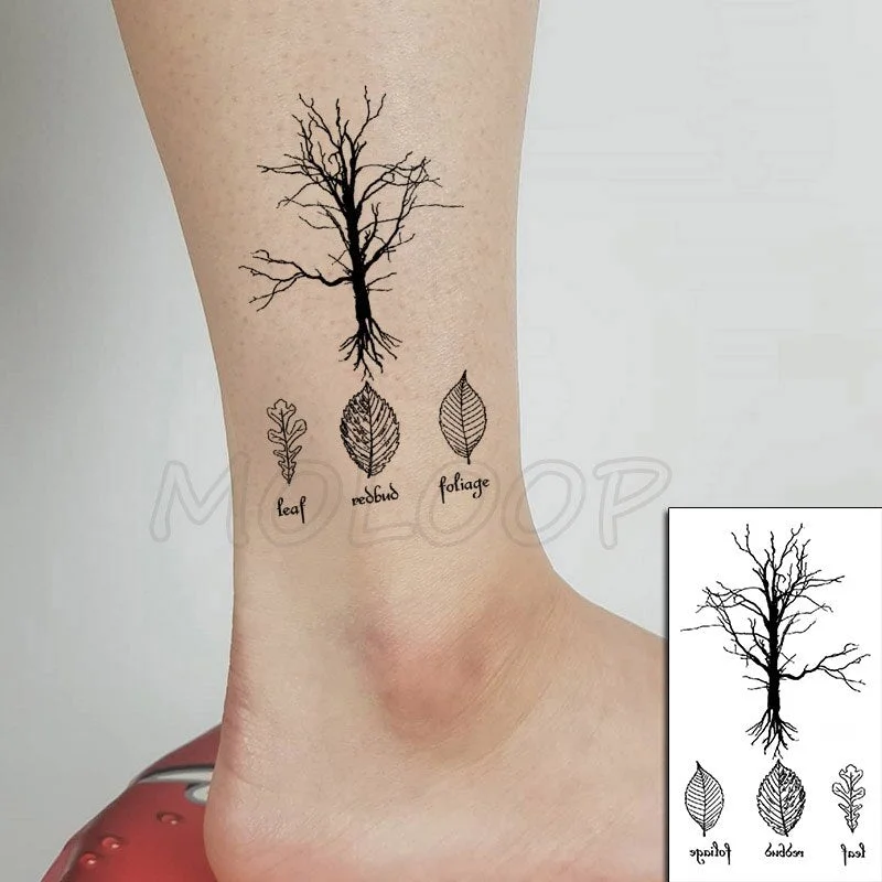 Tattoo Sticker Pine Tree Christmas Plant Black Hand Body Art Water Transfer Temporary Fake Tatto Flash Tatoo for Kid Girl Men