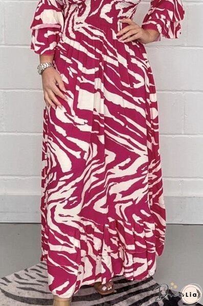 Smocked Printed Flounce Sleeve Maxi Dress