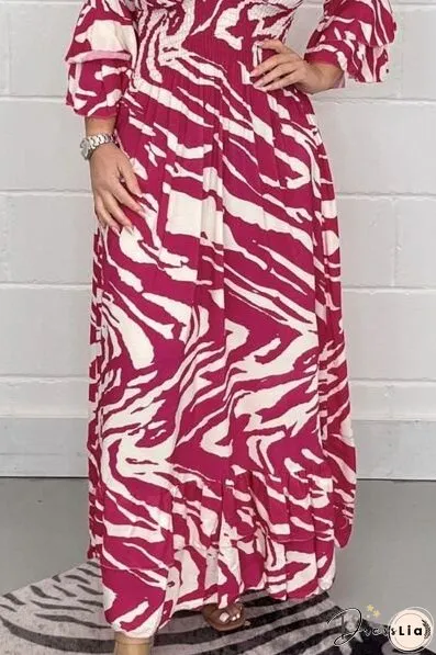 Smocked Printed Flounce Sleeve Maxi Dress