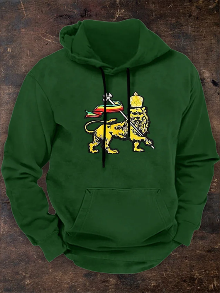 Vintage Reggae Lion Of Glory Embroidery Art Hoodie