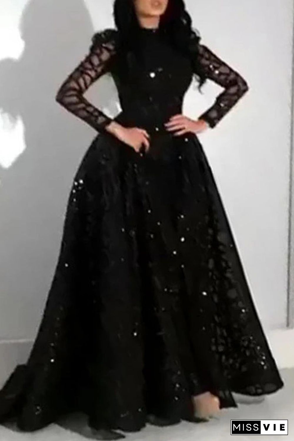Black Long Sleeve Formal Gown Evening Dress