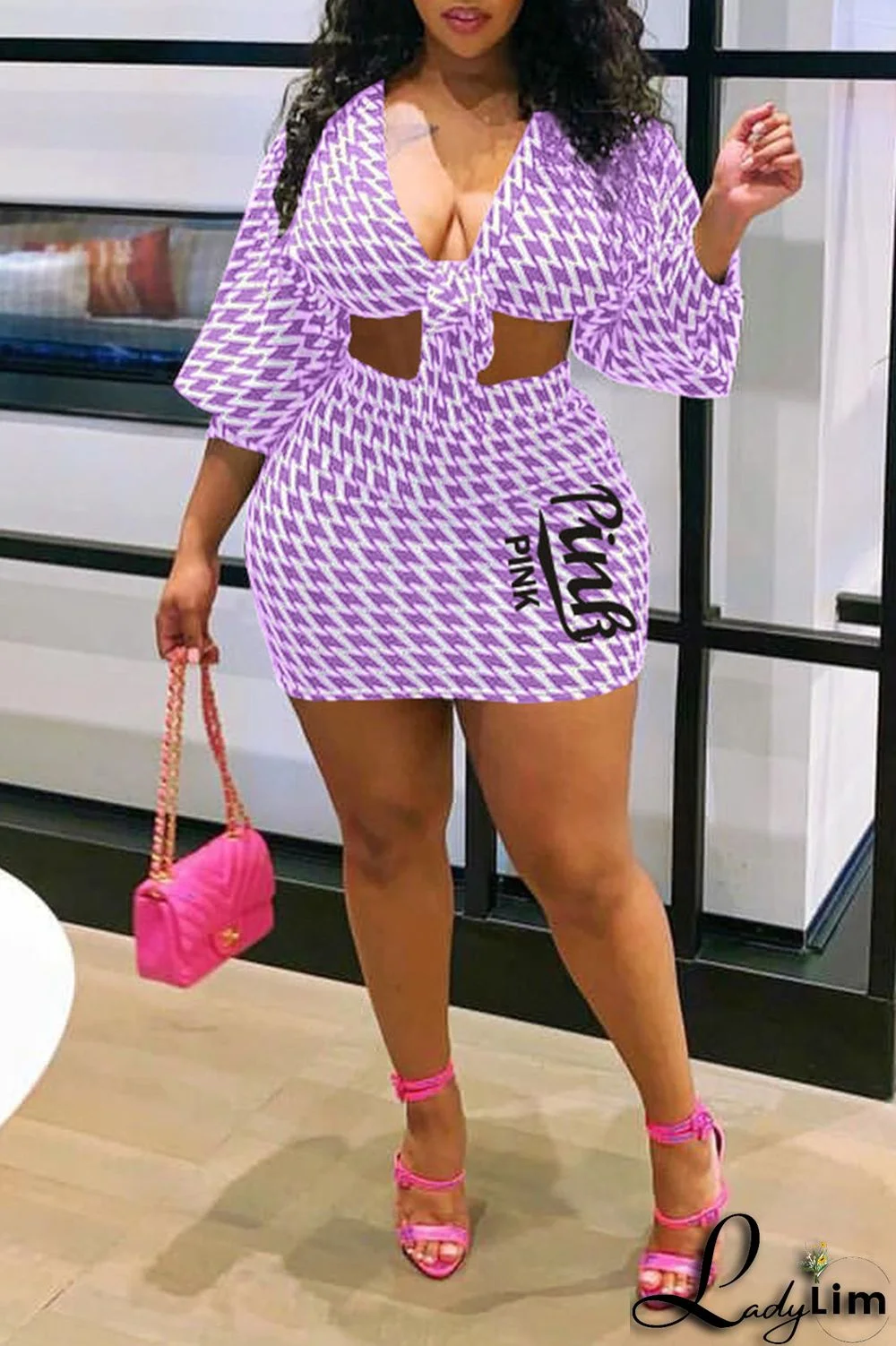 Black Sexy Print Patchwork V Neck Plus Size Two Pieces